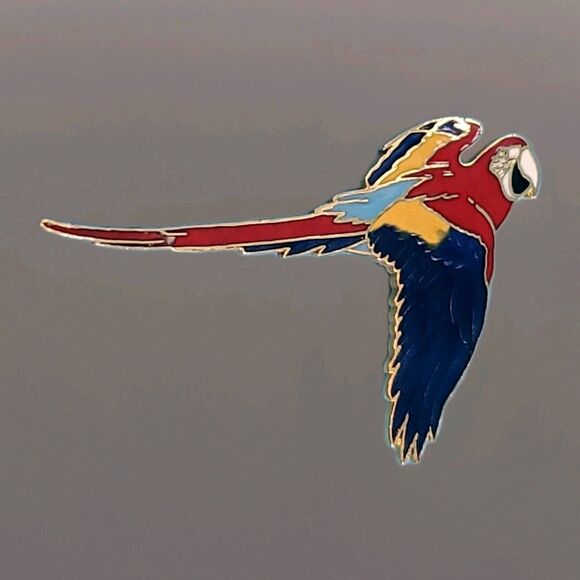 Vintage 1988 Enameled Cloisonné Macaw, Parrot Brooch, Signed William Spear - Picture 1 of 10